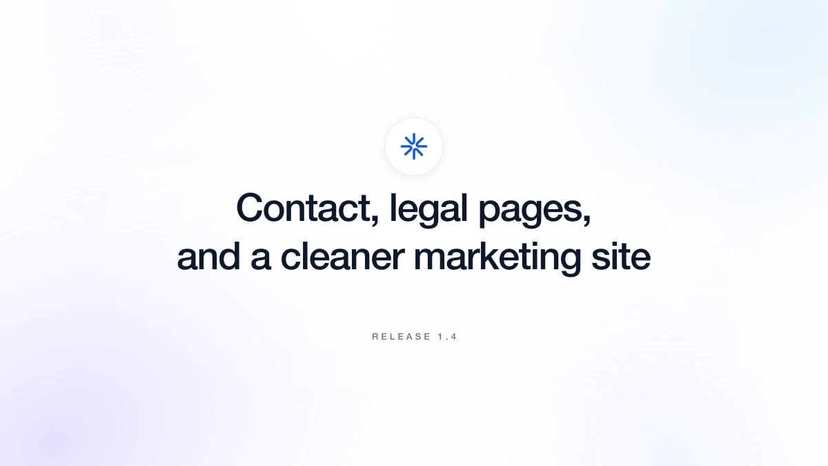 Release 1.4 — Contact, legal pages, and a cleaner marketing site